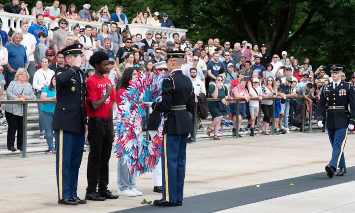 TAPS June Newsletter 2023, TAPS Youth present wreath at Tomb of the Unknown Solider