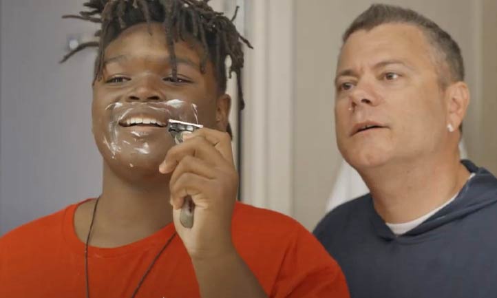 Mark Brickell with TAPS Teen giving shaving lesson