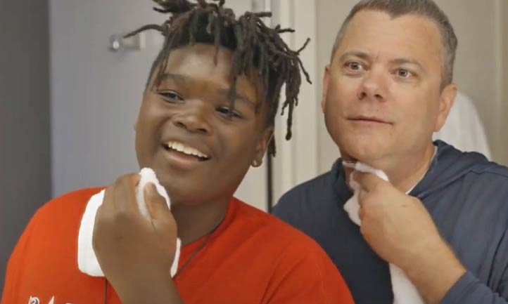 Mark Brickell with TAPS Teen giving shaving lesson